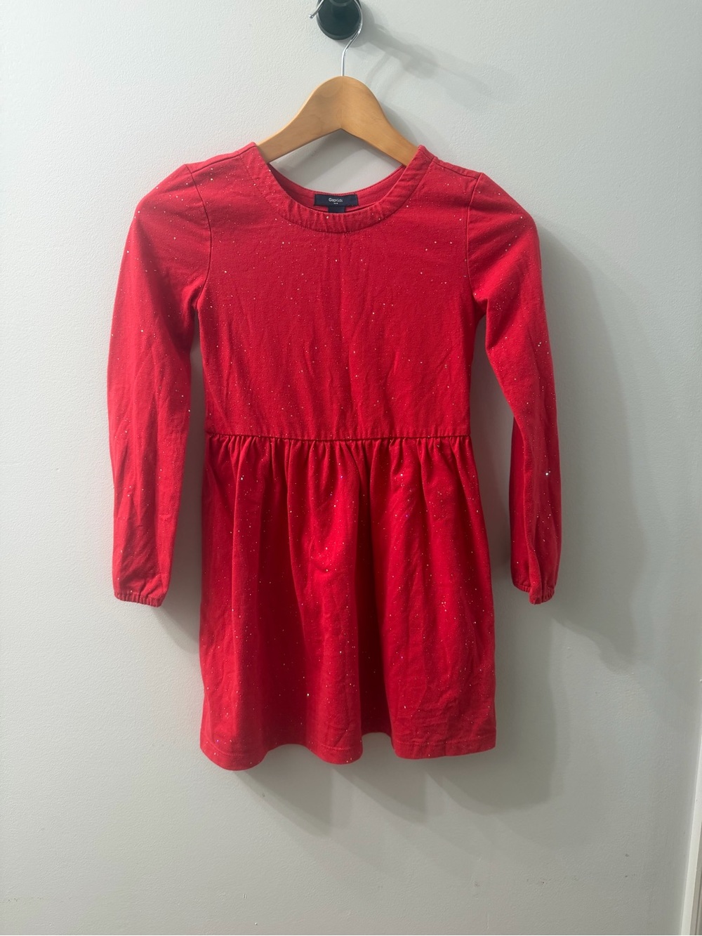 GAP Red Long-Sleeve Sparkle Skater Dress for Girls Medium(8)